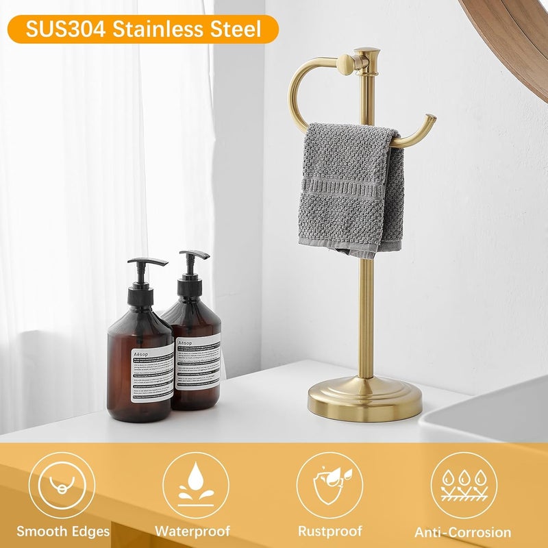 BESy 17 Inch Brushed Gold Stand Towel Bar Hanger Hand Towel Bar Bathroom Vanity Countertop Towel Holder Free Standing Stainless Steel Towel Ring Hardware Accessories Towel Rack - Image 5